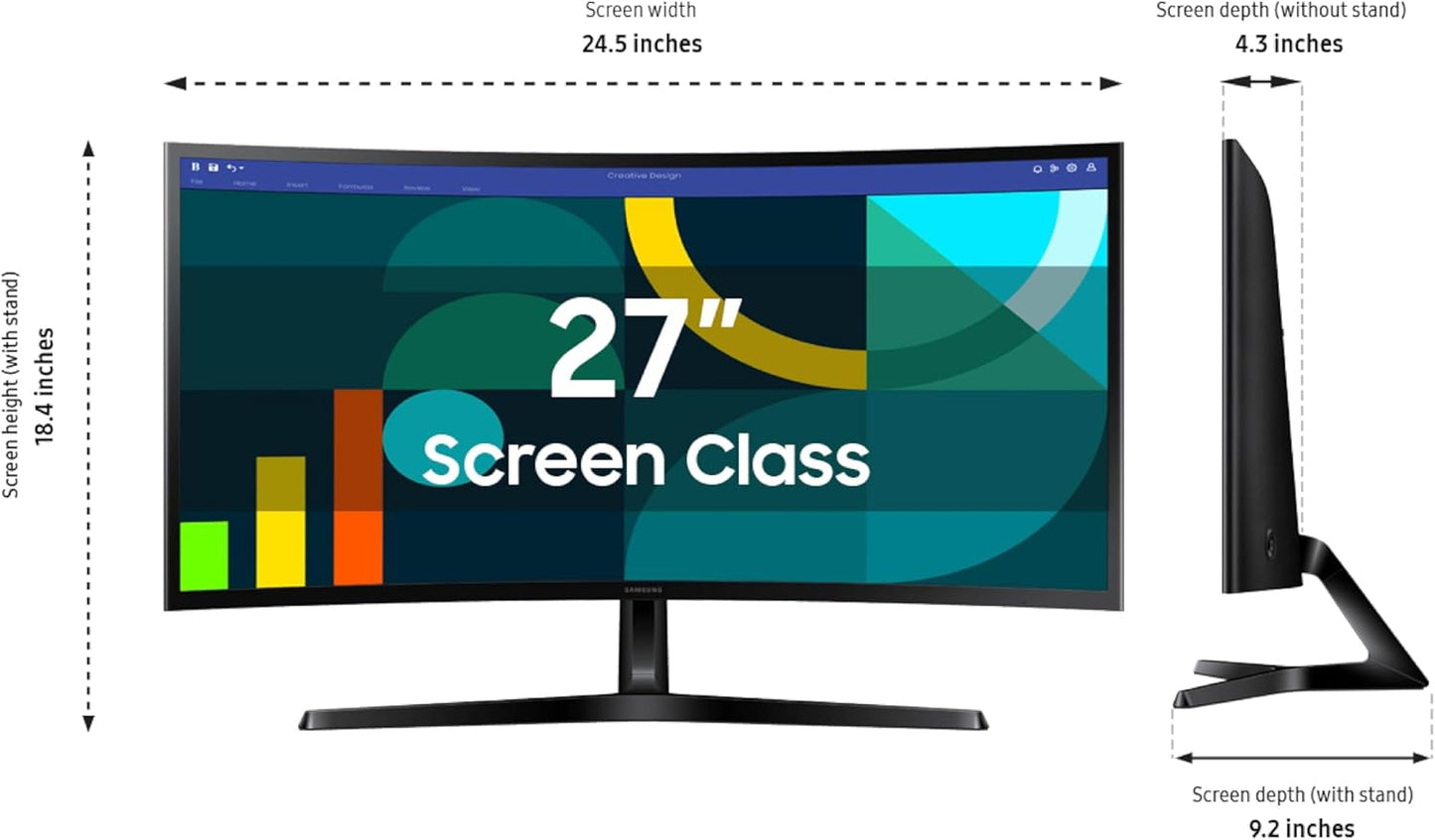 Samsung Visit the Samsung Store Samsung 27" Essential S3 (S36GD) Series FHD 1800R Curved Computer Monitor, 100Hz, Game Mode, Advanced Eye Comfort, HDMI and D-sub Ports, LS27D366GANXZA, 2024