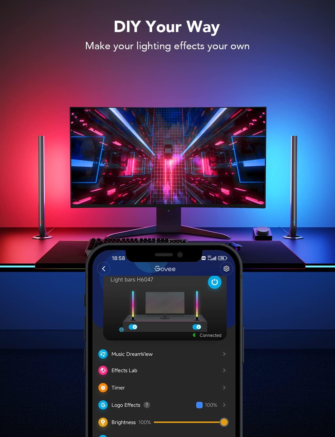 “RGBIC Gaming Light Bars Smart LED Lights WiFi App Control for PC Setup”