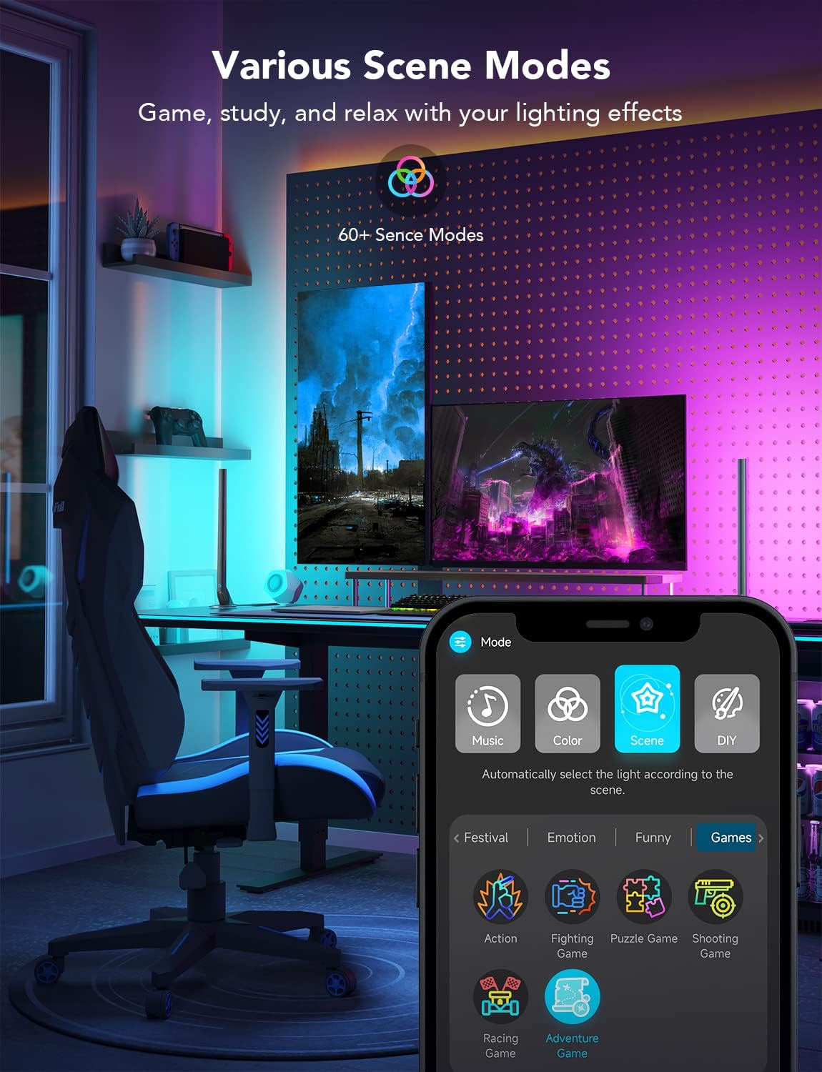 “RGBIC Gaming Light Bars Smart LED Lights WiFi App Control for PC Setup”